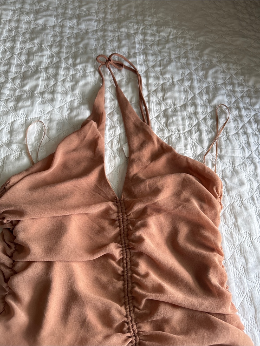 Cotton Candy Peach Ruched Drawstring Halter Mini - Picture 2 of 5